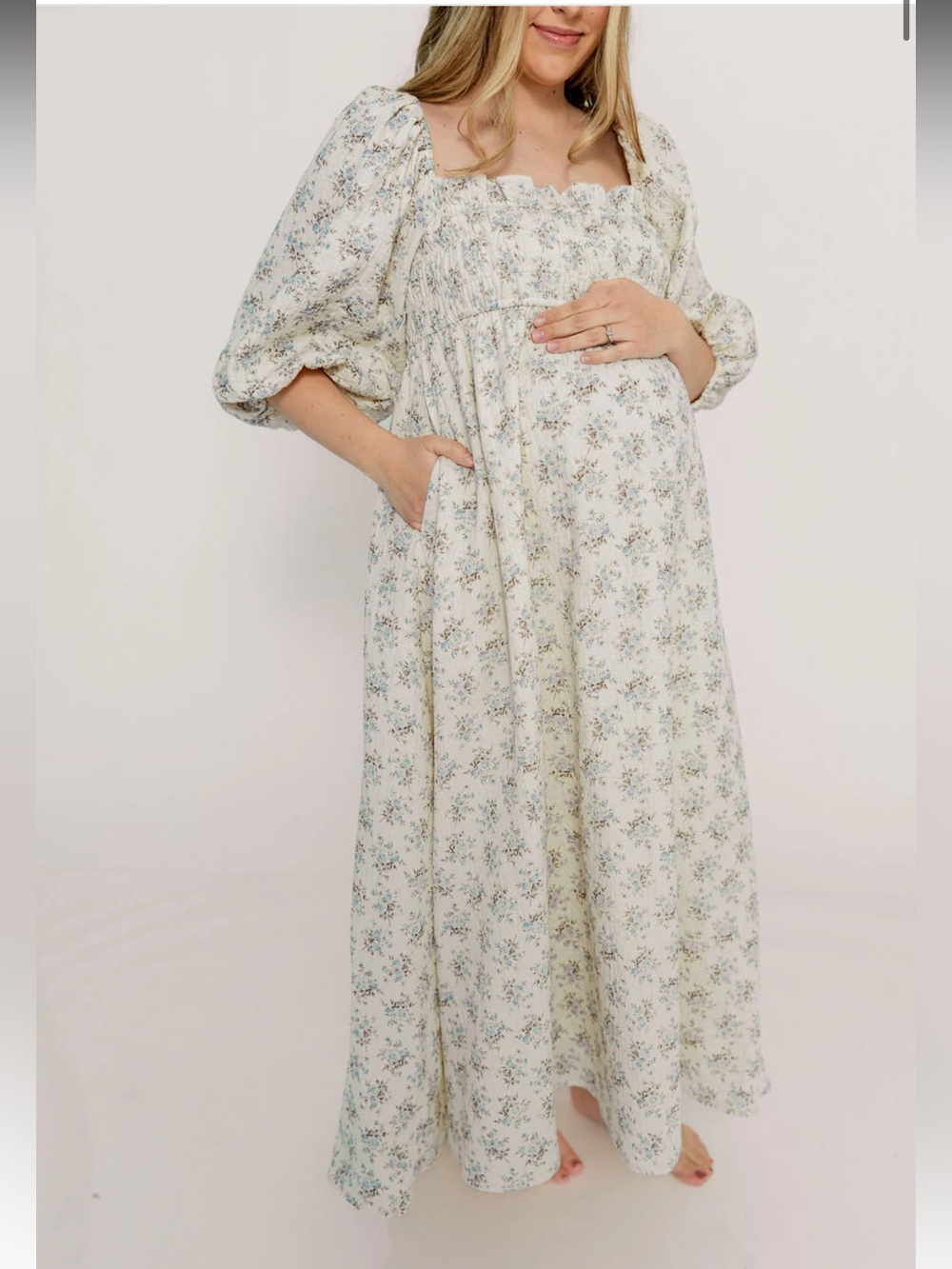 Smocked Square-Neck Cream Floral Maxi Dress - Picture 4 of 6